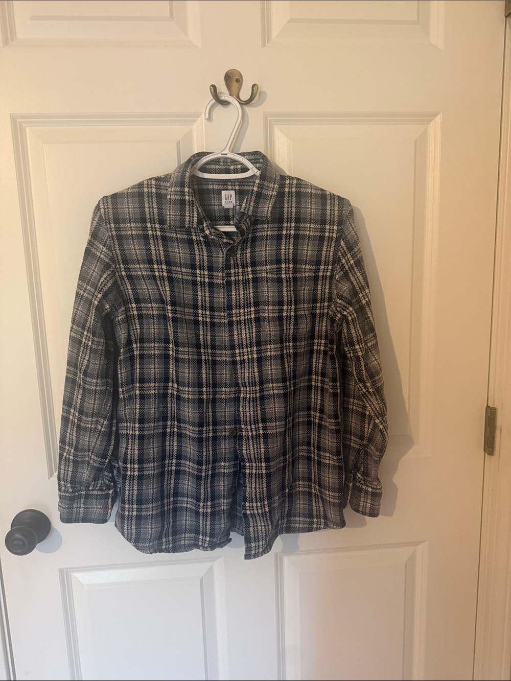 GAP Blue and White Plaid Button-Down Flannel